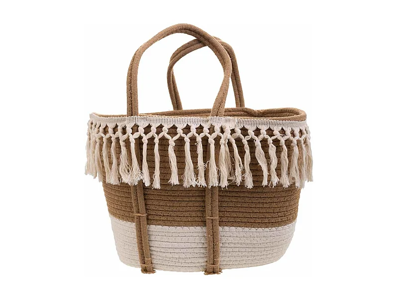 Cesto de corda trançada branca 43x28x28