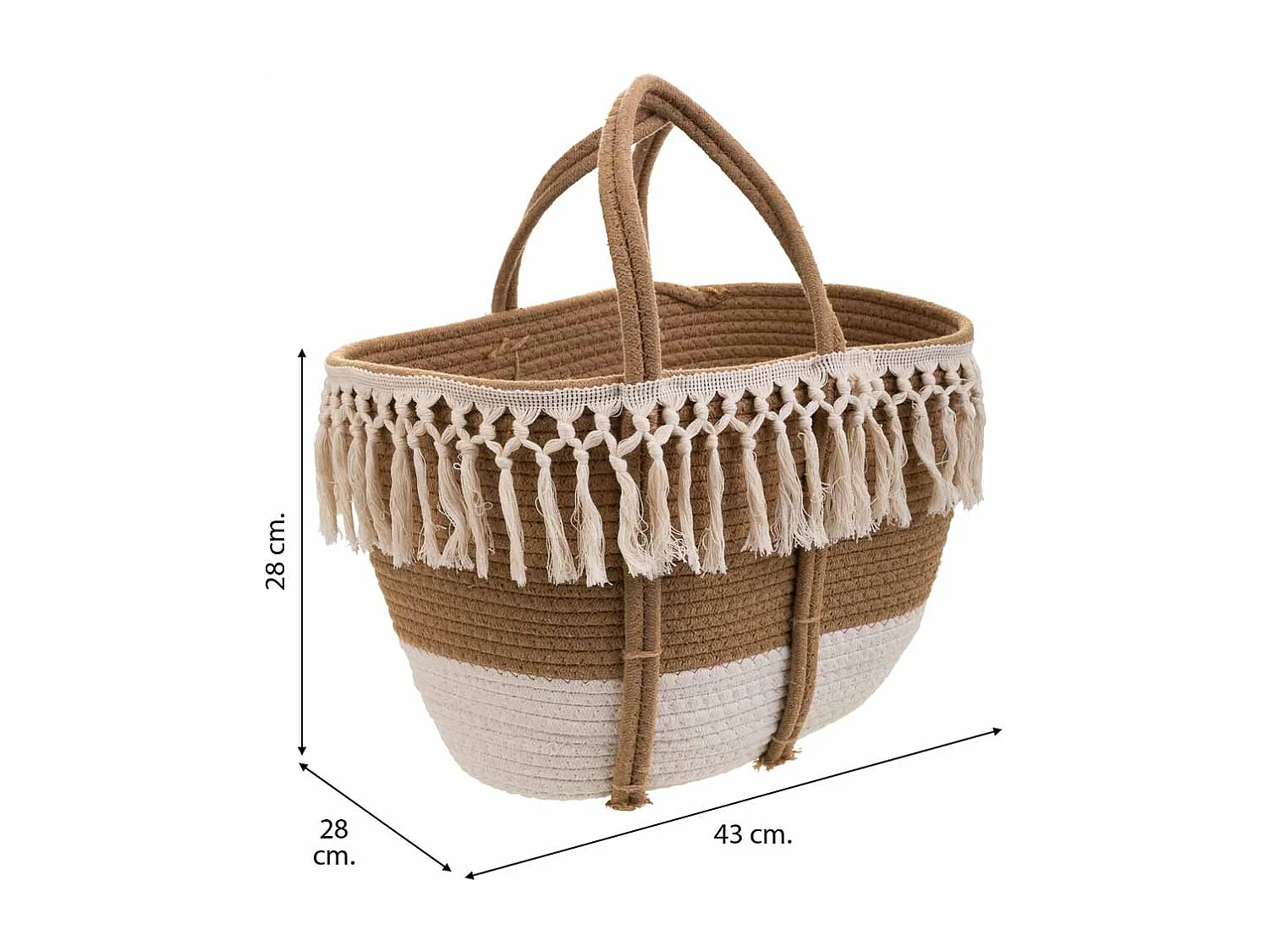 Cesto in corda intrecciata bianca 43x28x28h