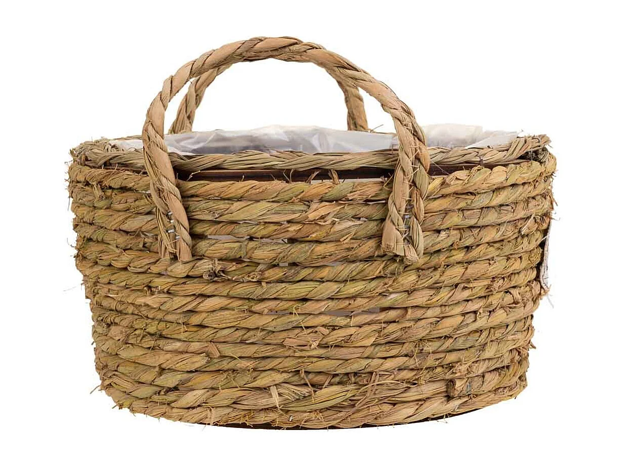 Cesto de cuerda trenzada marrón d28x14