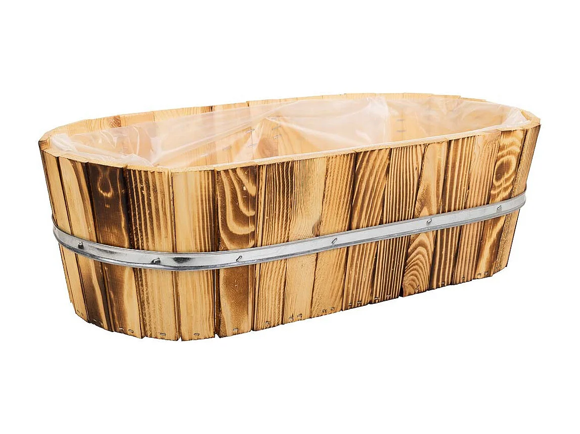 Korb aus Holz und braunem Seil, 49 x 26 x 15 h cm