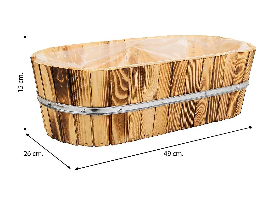 Korb aus Holz und braunem Seil, 49 x 26 x 15 h cm