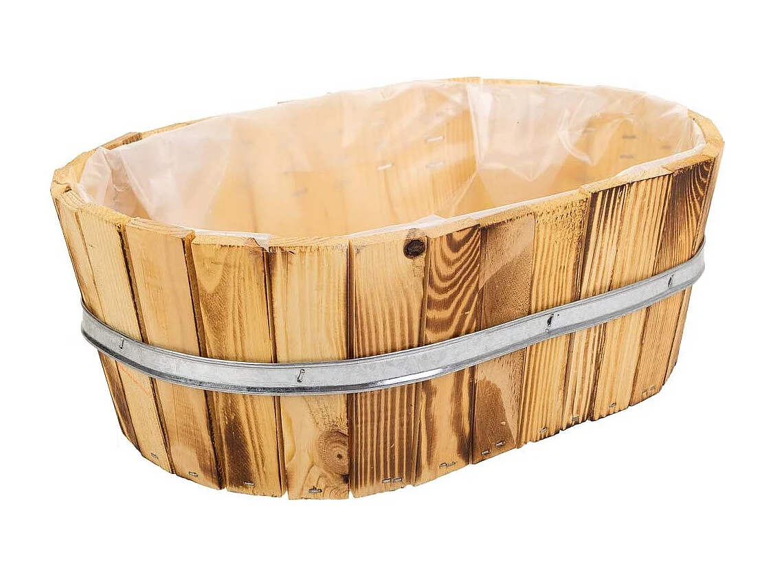 Cesto de madera y cuerda marrón 33x23x12