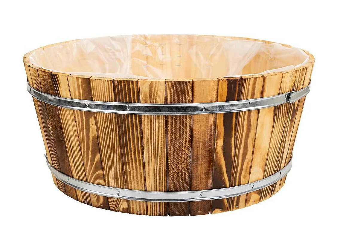 Cesto de madeira e corda marrom d45x20