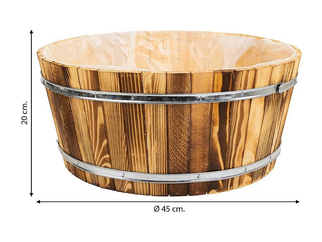 Cesto de madeira e corda marrom d45x20