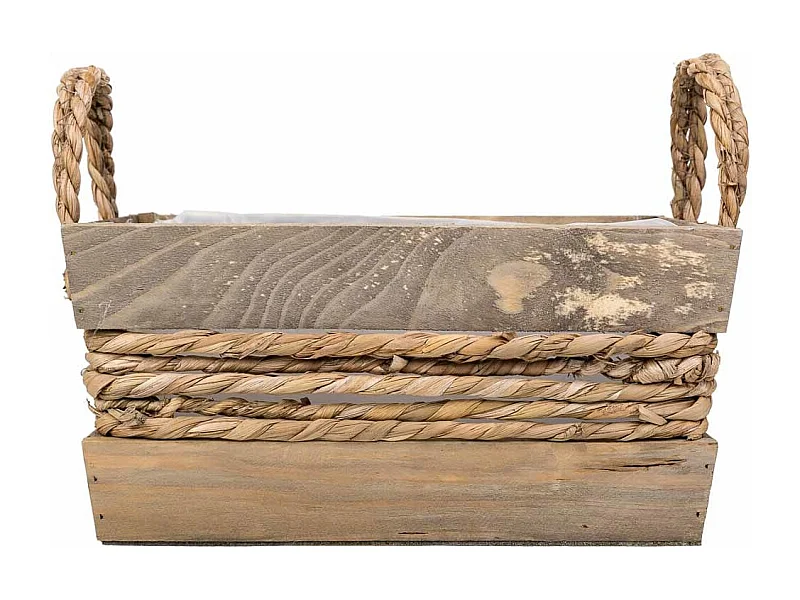 Cesto de madera y cuerda con asas marrón 29x19x14