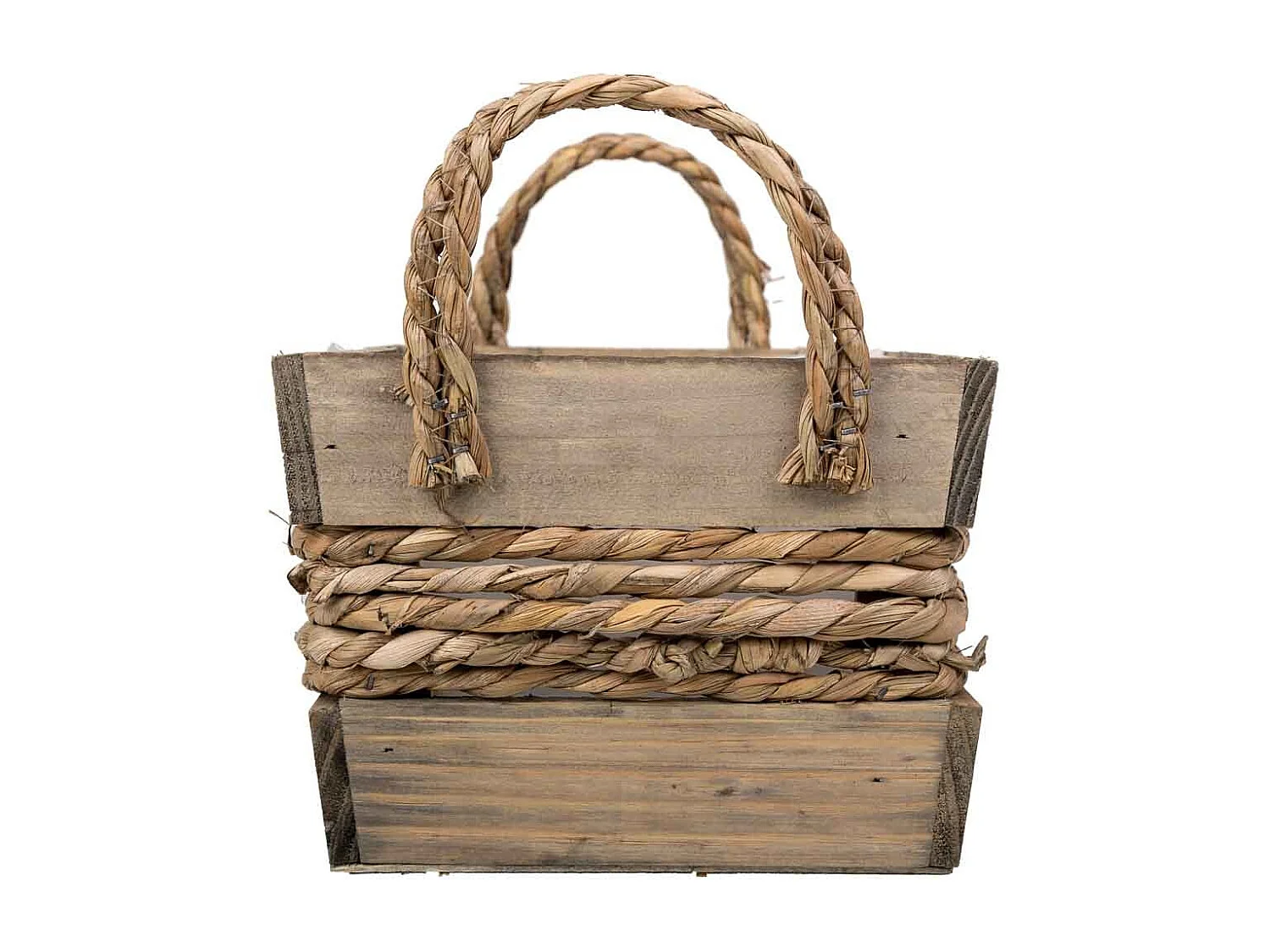 Cesto de madera y cuerda con asas marrón 29x19x14