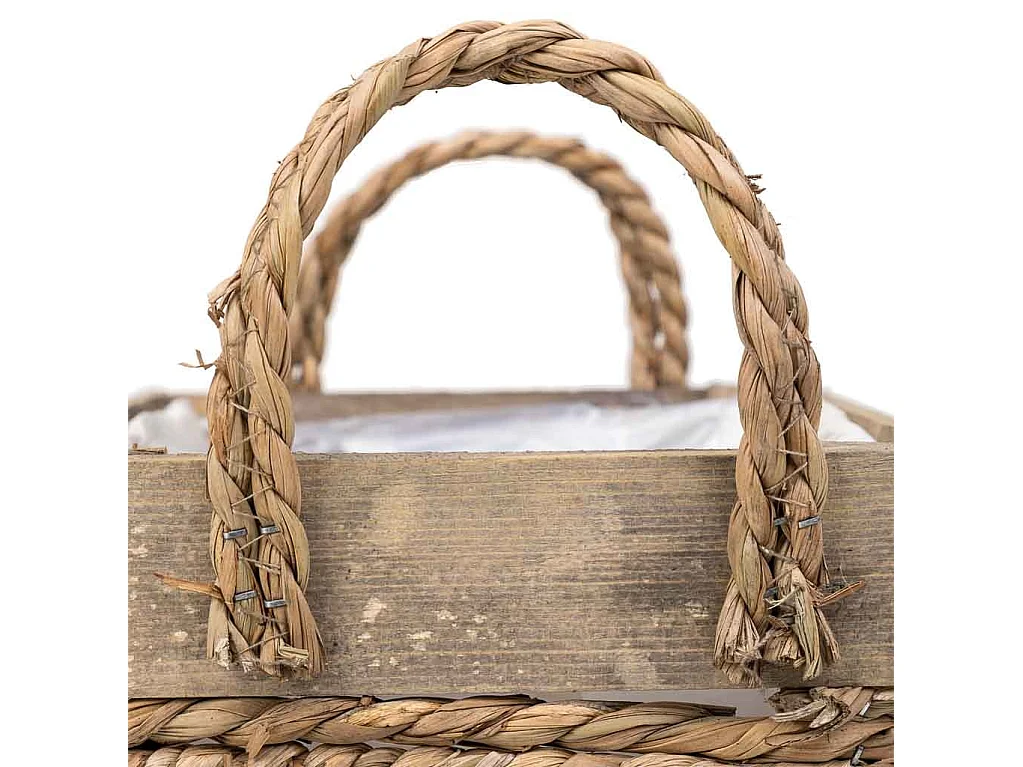 Cesto de madera y cuerda con asas marrón 29x19x14