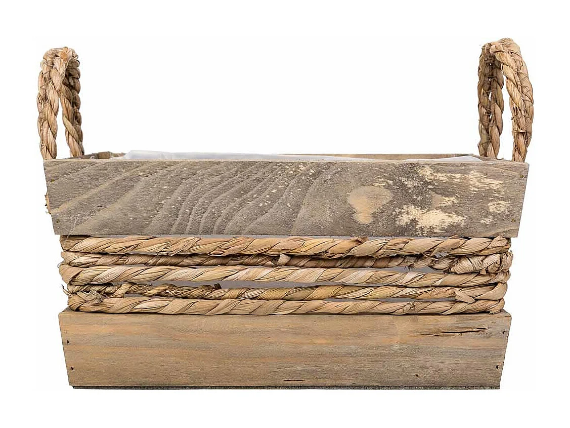Cesto in legno e corda con manici marroni 29x19x14h