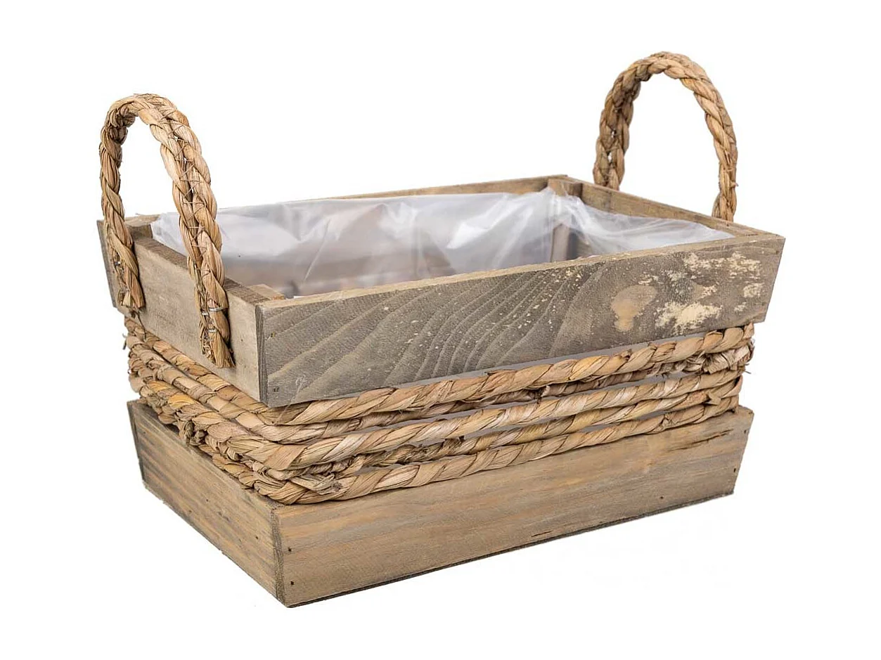 Cesto in legno e corda con manici marroni 29x19x14h
