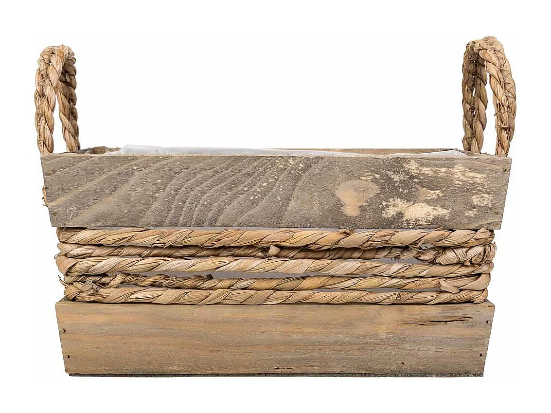 Cesto in legno e corda con manici marroni 29x19x14h