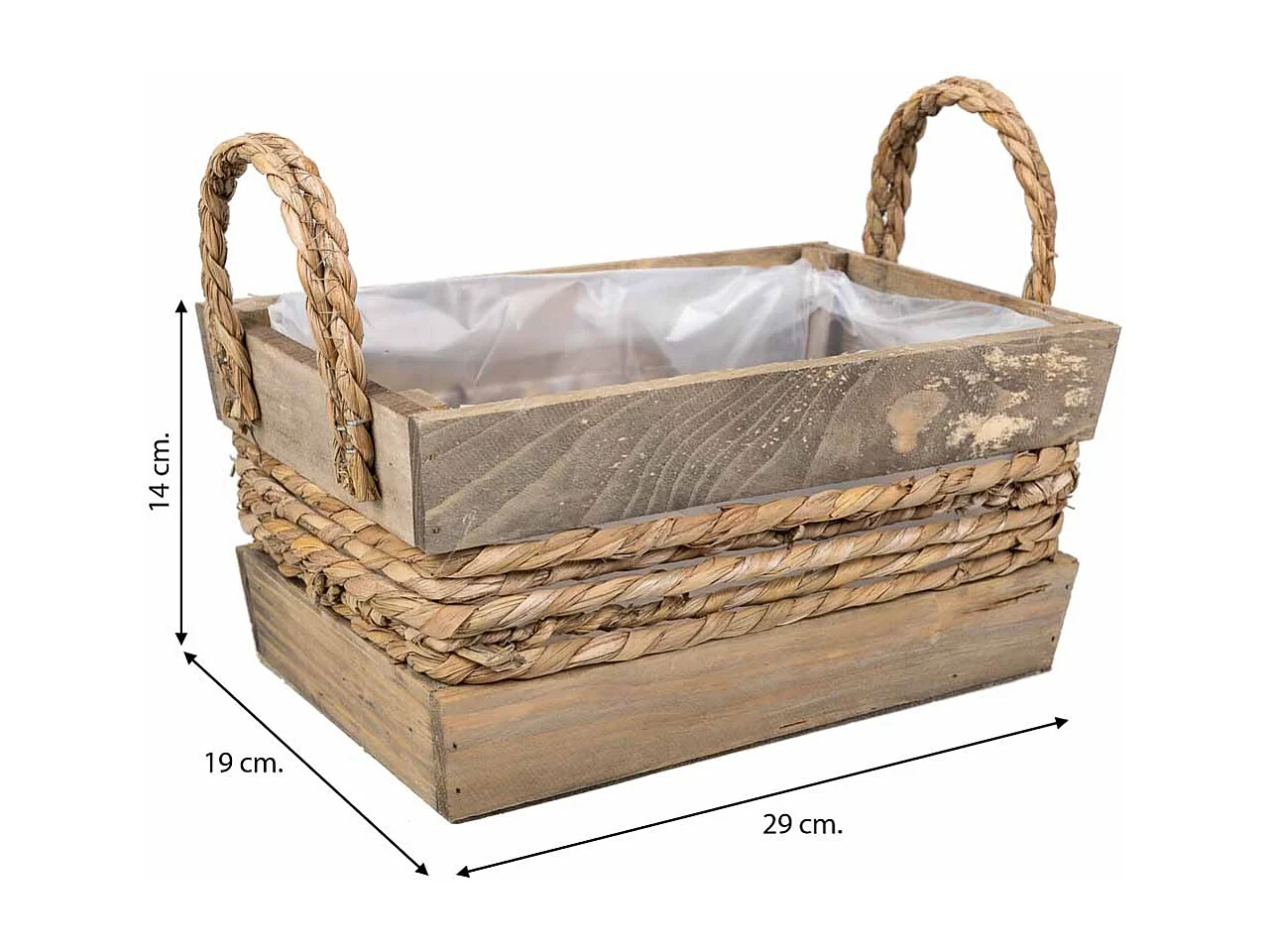 Cesto in legno e corda con manici marroni 29x19x14h