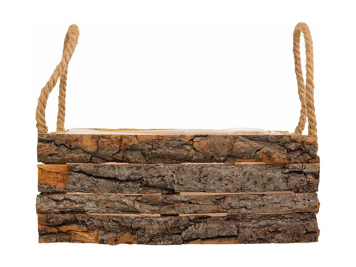 Cesto de madera con asas marrón 30x22x11