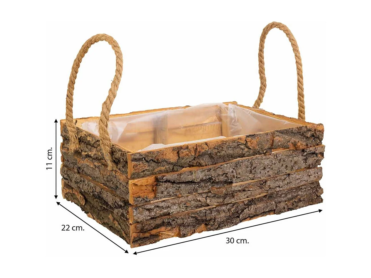 Cesto de madera con asas marrón 30x22x11