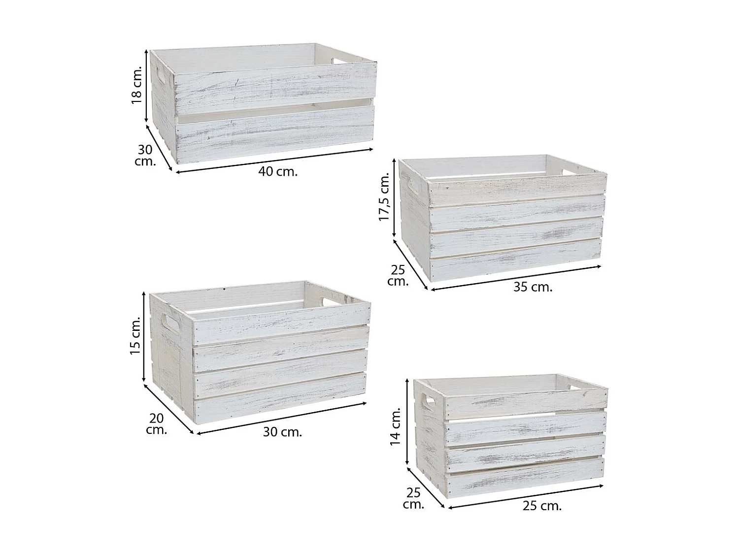 Set di 4 cestini in legno bianco