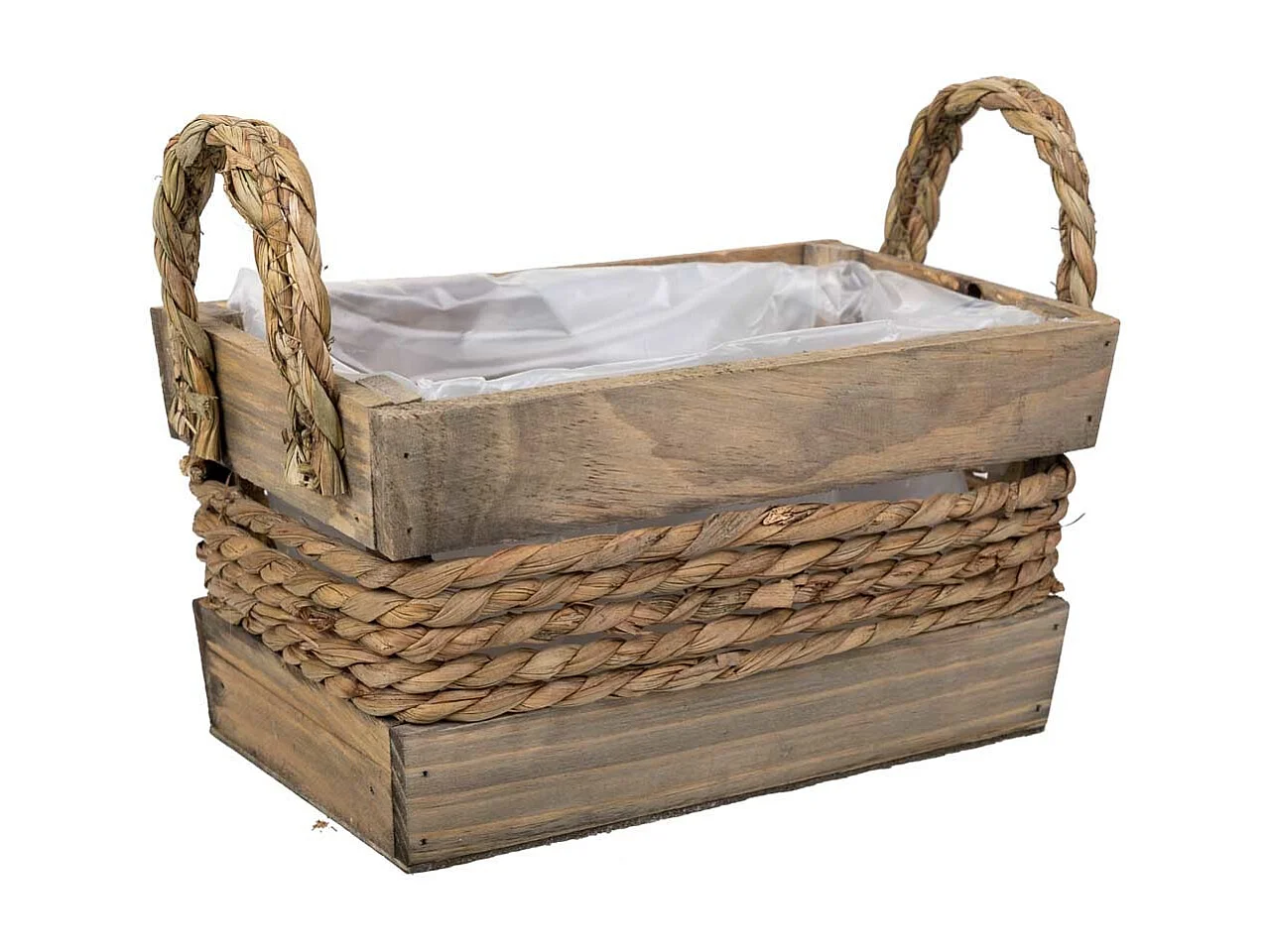 Cesto de madera y cuerda con asas marrón 25x15x13