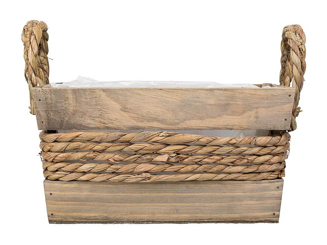 Cesto de madera y cuerda con asas marrón 25x15x13