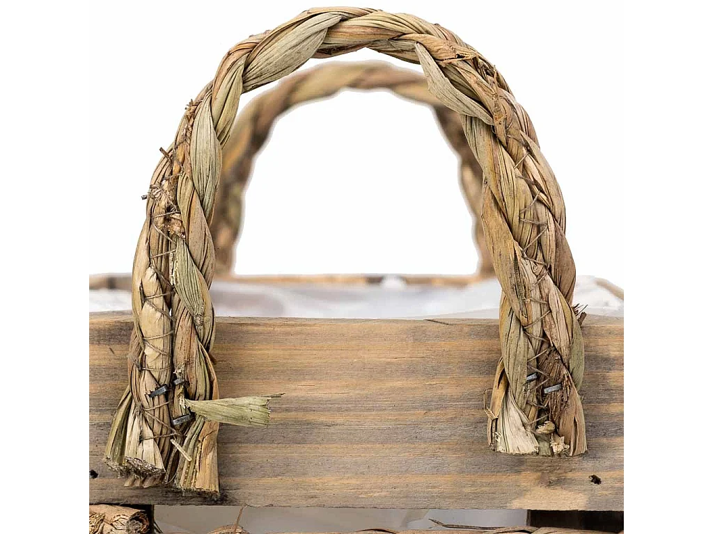 Cesto de madera y cuerda con asas marrón 25x15x13