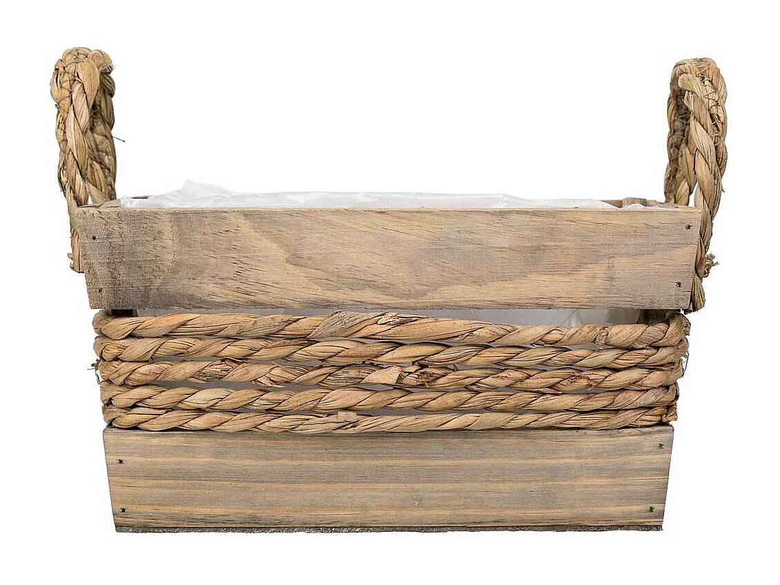 Cesto de madeira e corda com alças marrons 25x15x13