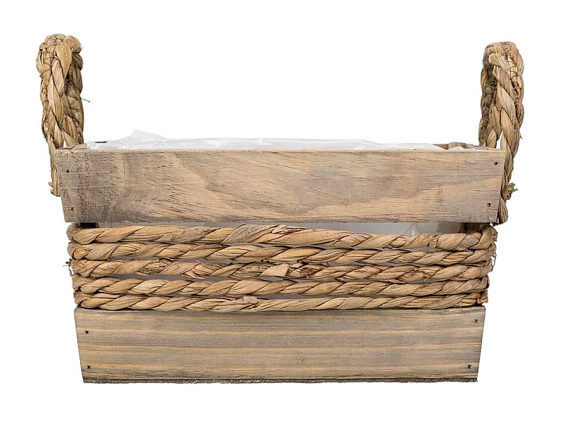 Cesto de madeira e corda com alças marrons 25x15x13
