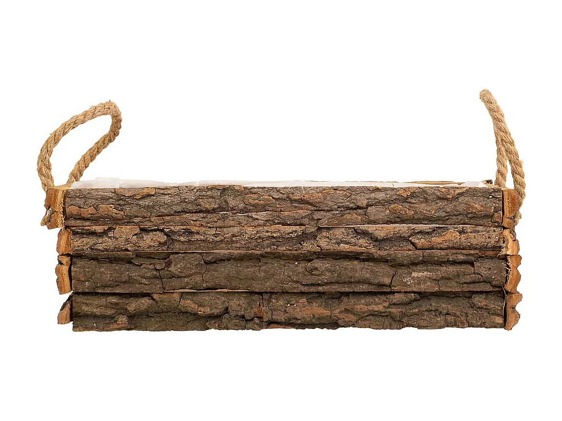 Holzkorb mit braunen Griffen 36x12x11h cm