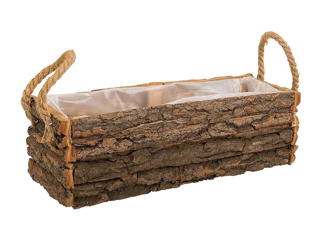 Holzkorb mit braunen Griffen 36x12x11h cm