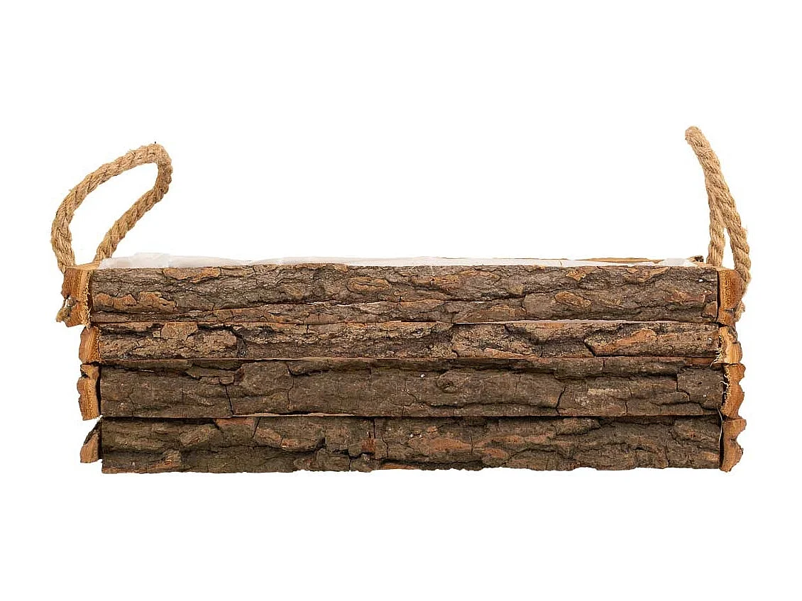 Holzkorb mit braunen Griffen 36x12x11h cm