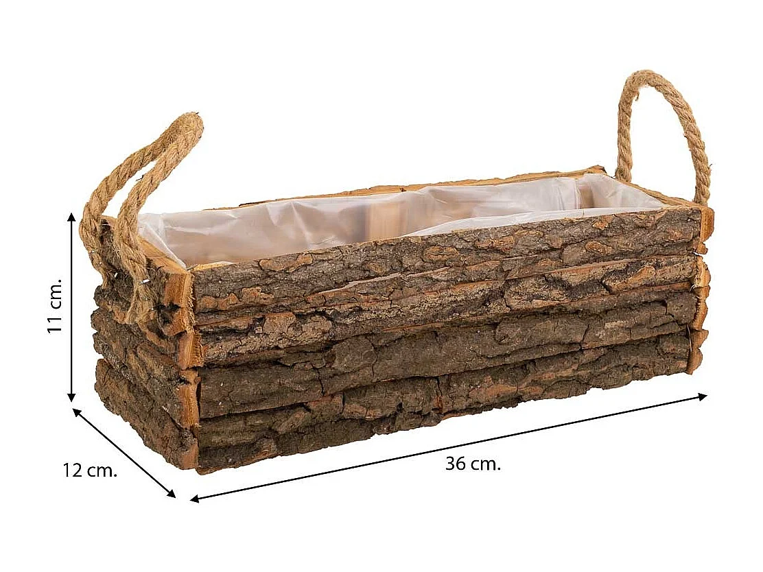 Holzkorb mit braunen Griffen 36x12x11h cm
