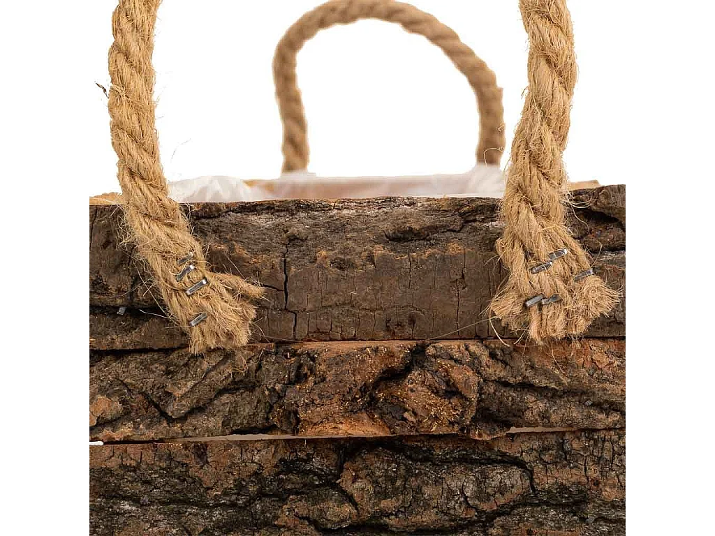 Holzkorb mit braunen Griffen 36x12x11h cm