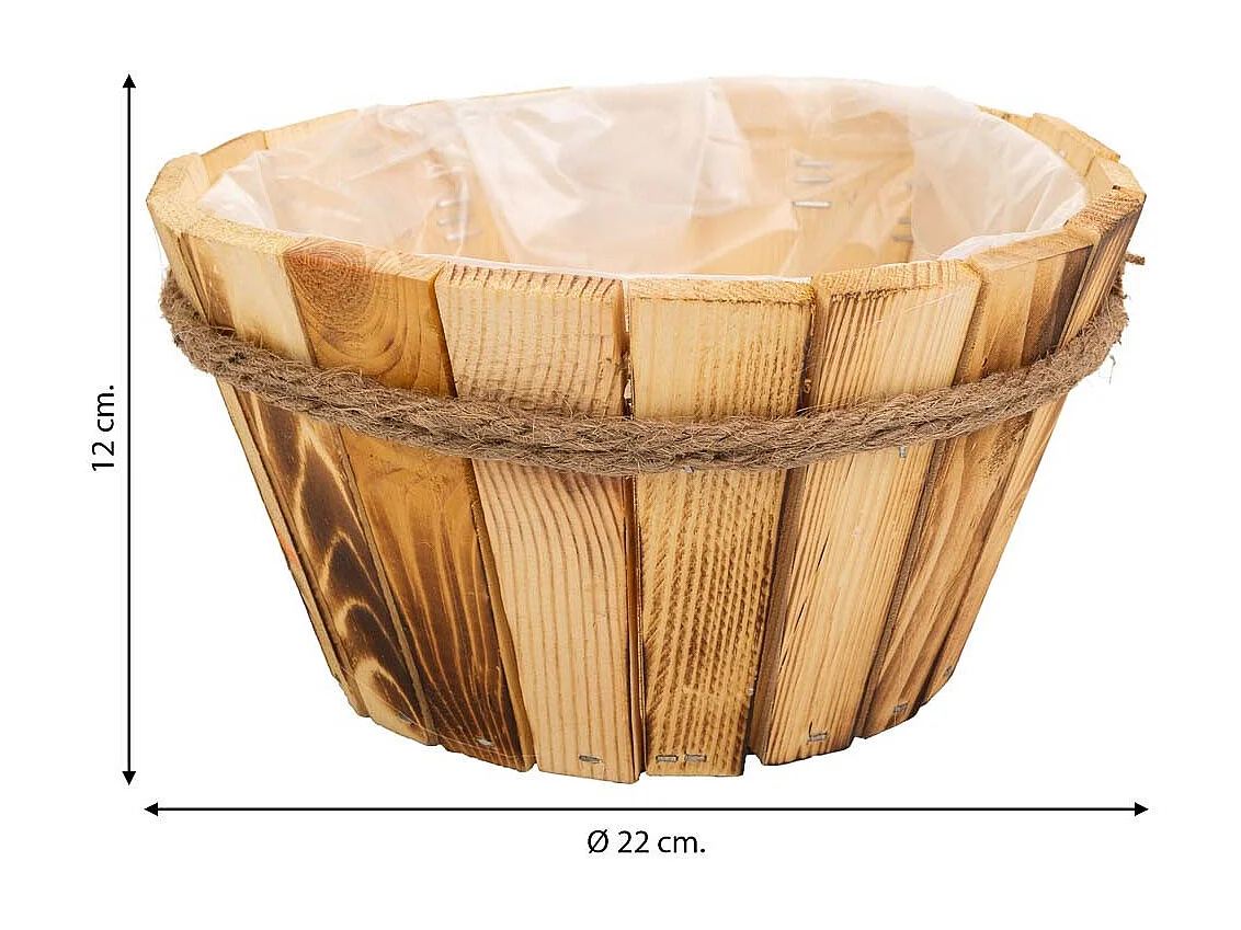 Cesto de madeira e corda marrom d22x12