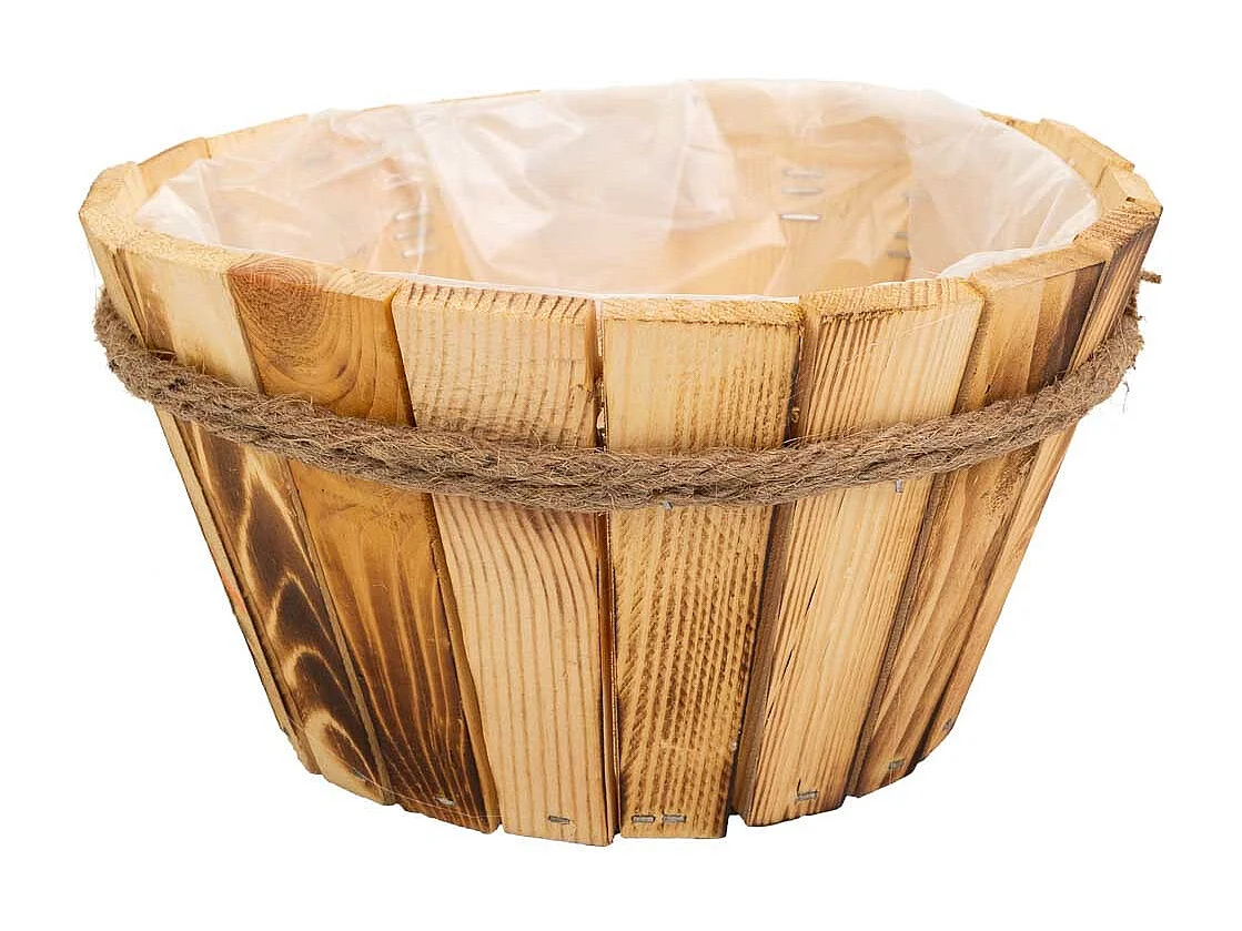 Cesto de madera y cuerda marrón d22x12