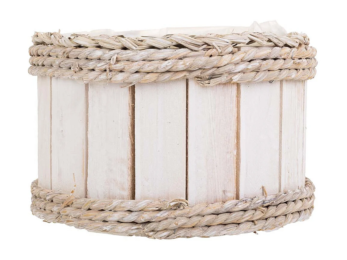 Cesto in legno e corda bianco d20x12/21h