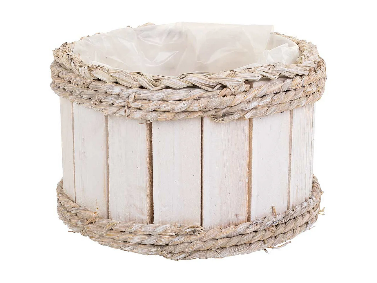 Cesto in legno e corda bianco d20x12/21h
