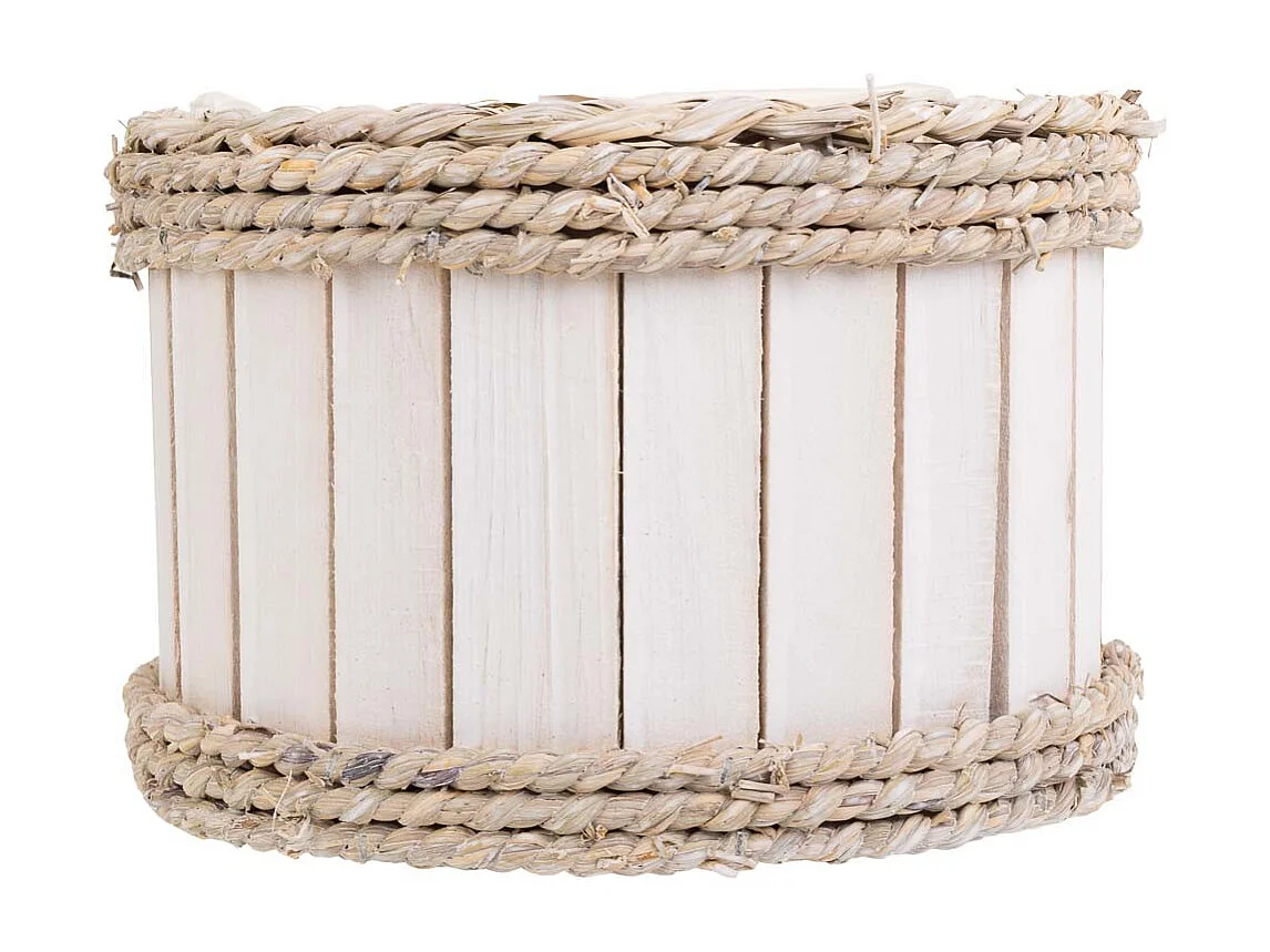 Cesto de madera y cuerda blanco 27x21x14/30