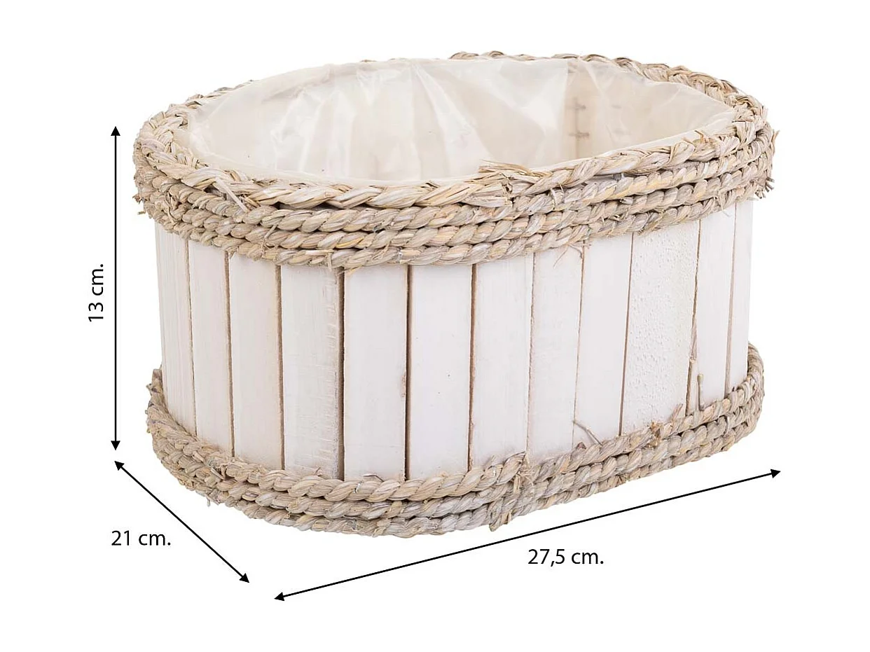 Cesto de madera y cuerda blanco 27x21x14/30