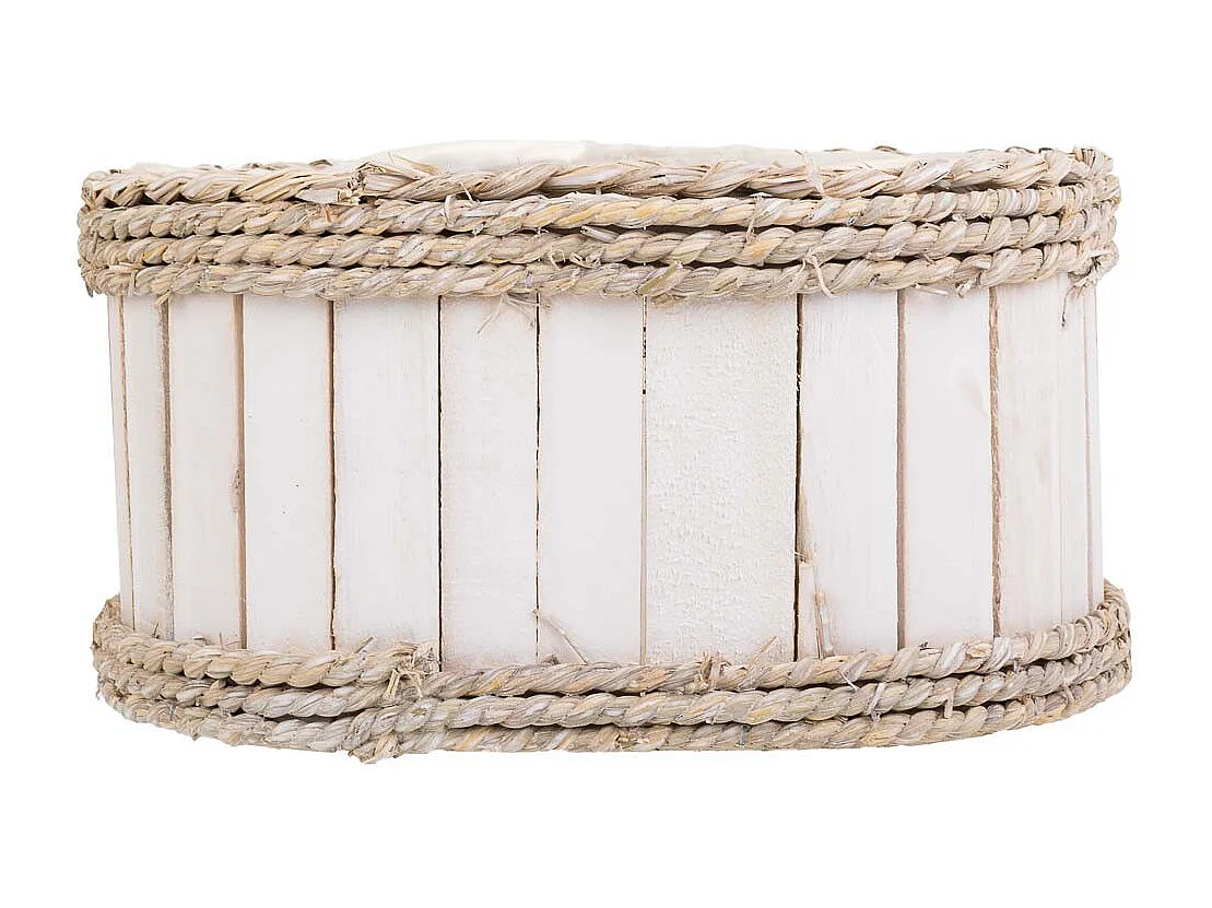 Cesto de madera y cuerda blanco 27x21x14/30