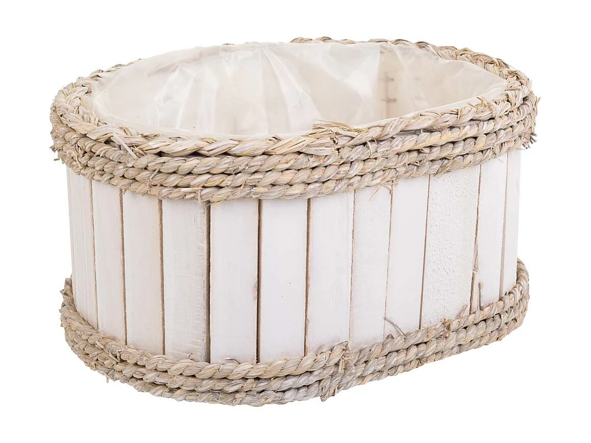 Cesto de madera y cuerda blanco 27x21x14/30