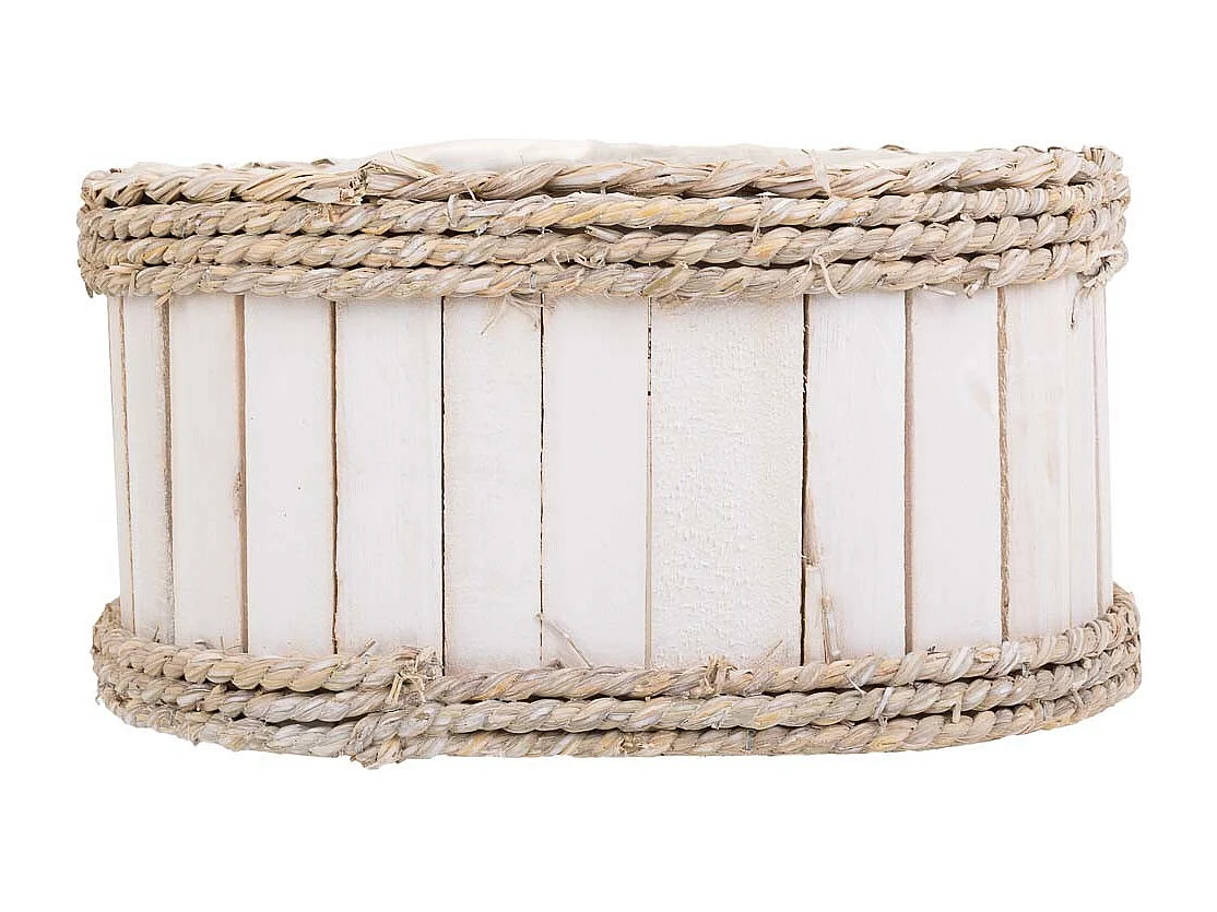 Cesto de madera y cuerda blanco 27x21x14/30