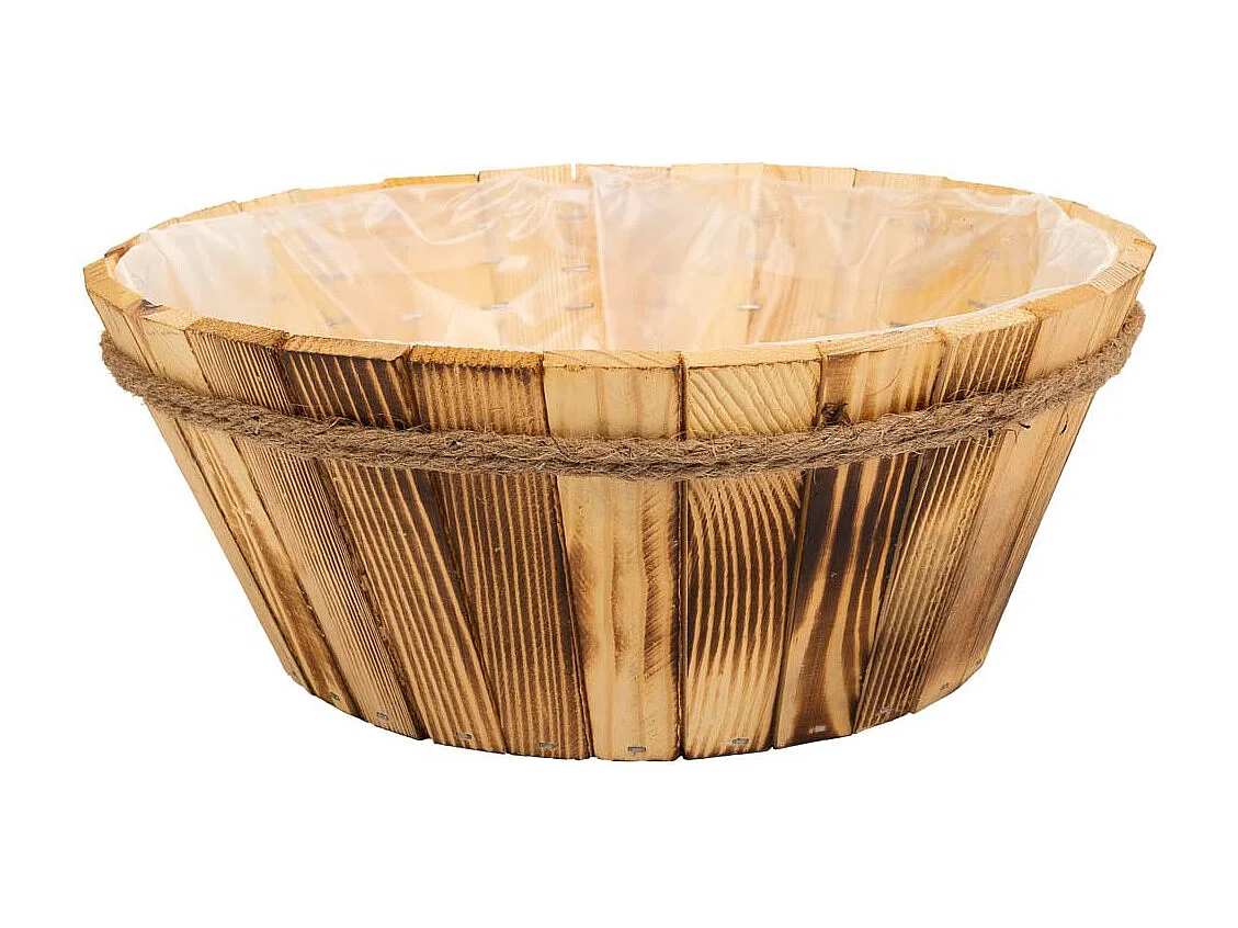 Cesto de madeira e corda marrom d33x14