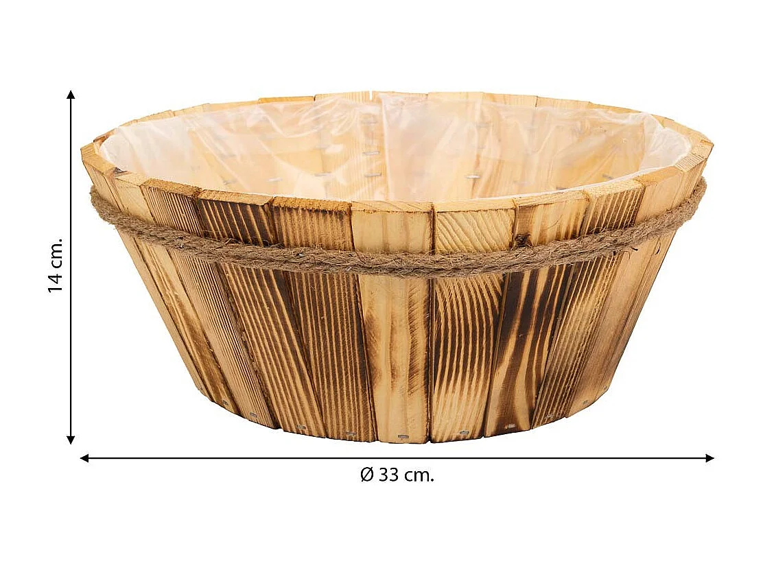 Cesto de madeira e corda marrom d33x14