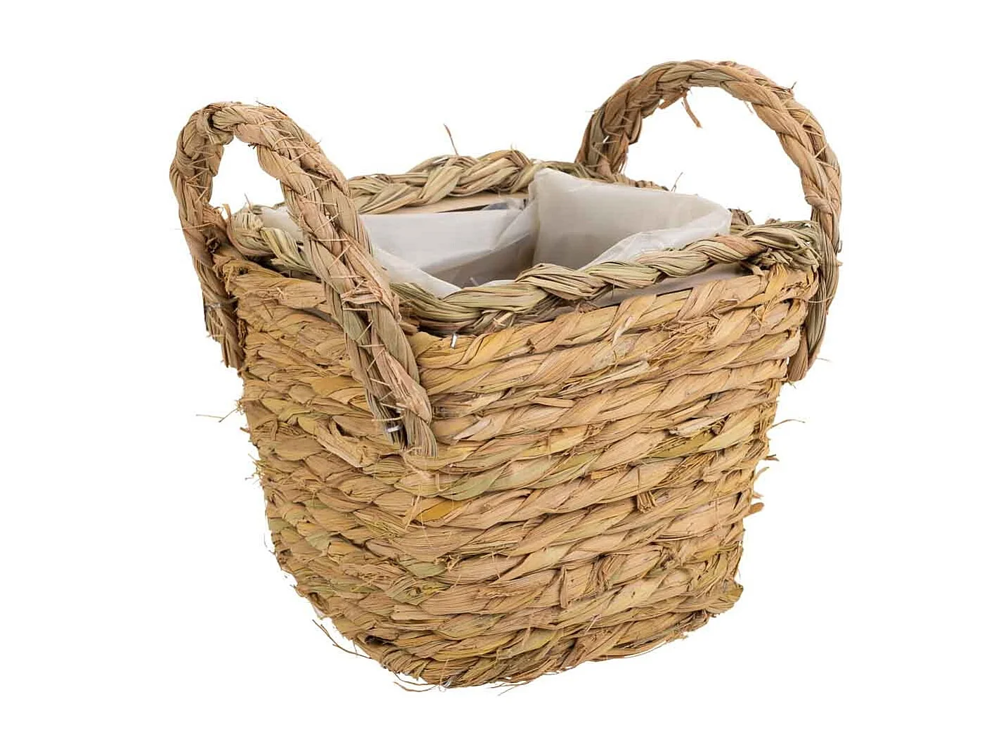 Cesto de cuerda trenzada marrón 14x14x12