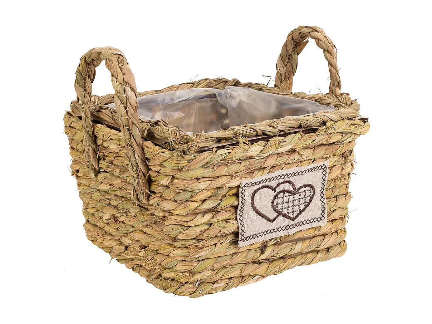 Cesto de cuerda trenzada marrón 19x19x13