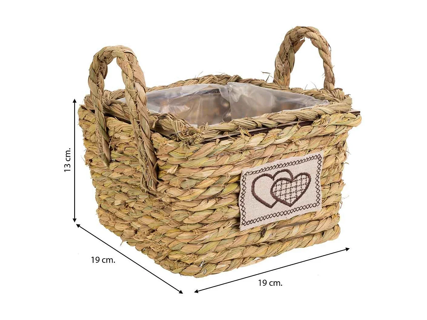 Cesto de cuerda trenzada marrón 19x19x13