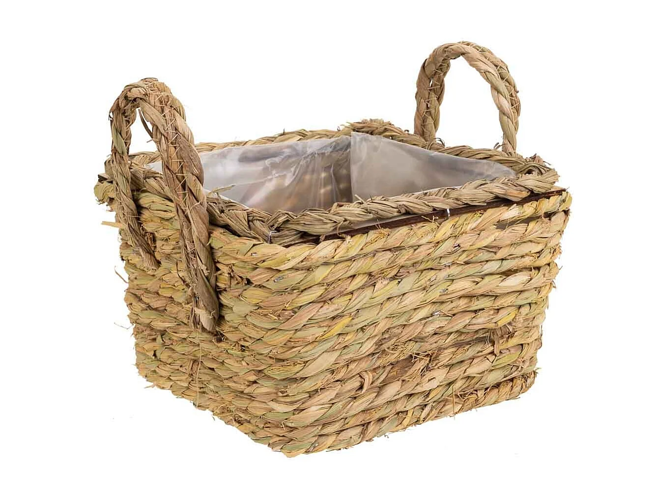 Cesto de cuerda trenzada marrón 19x19x13