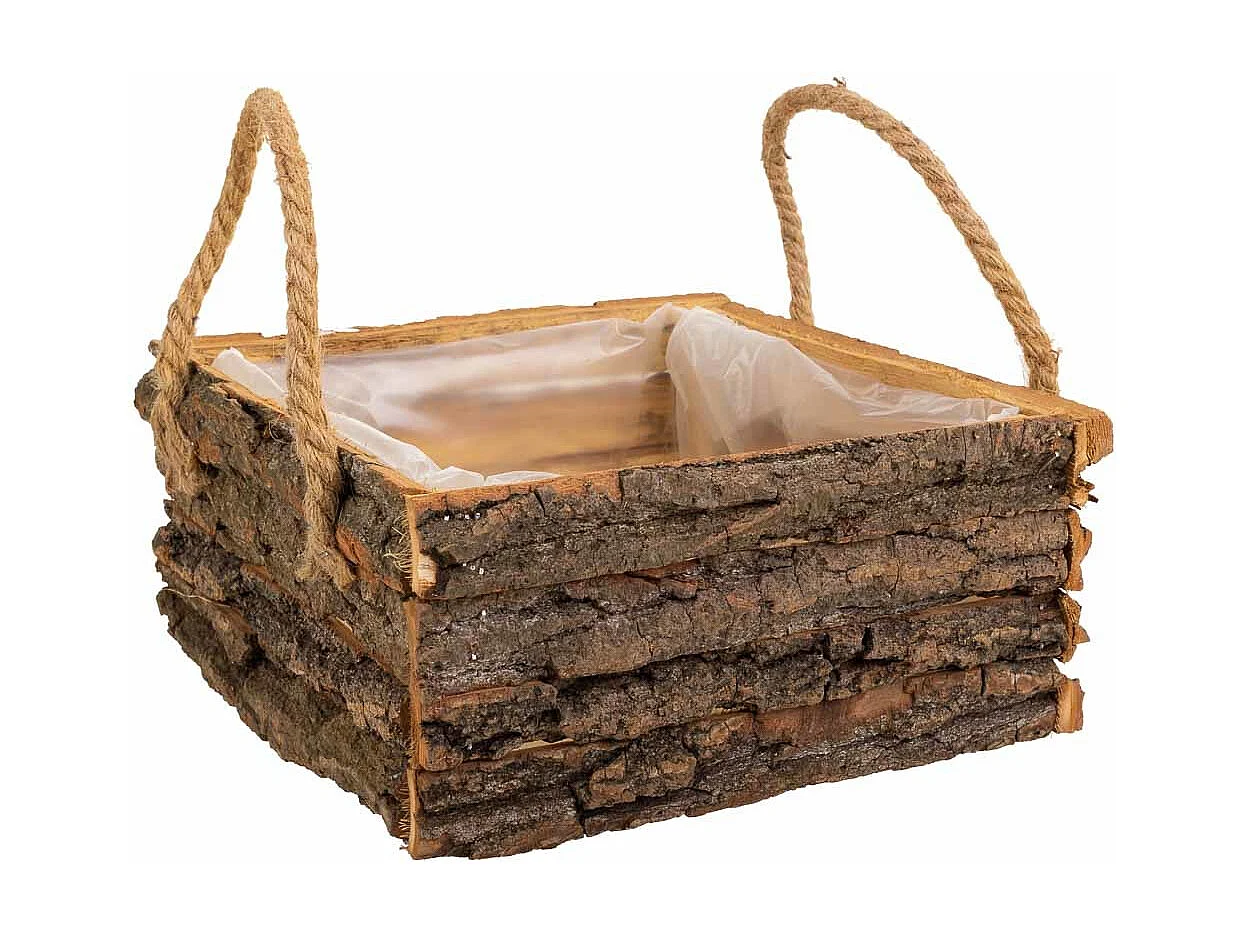 Cesto in legno con manici marroni 25x25x11h