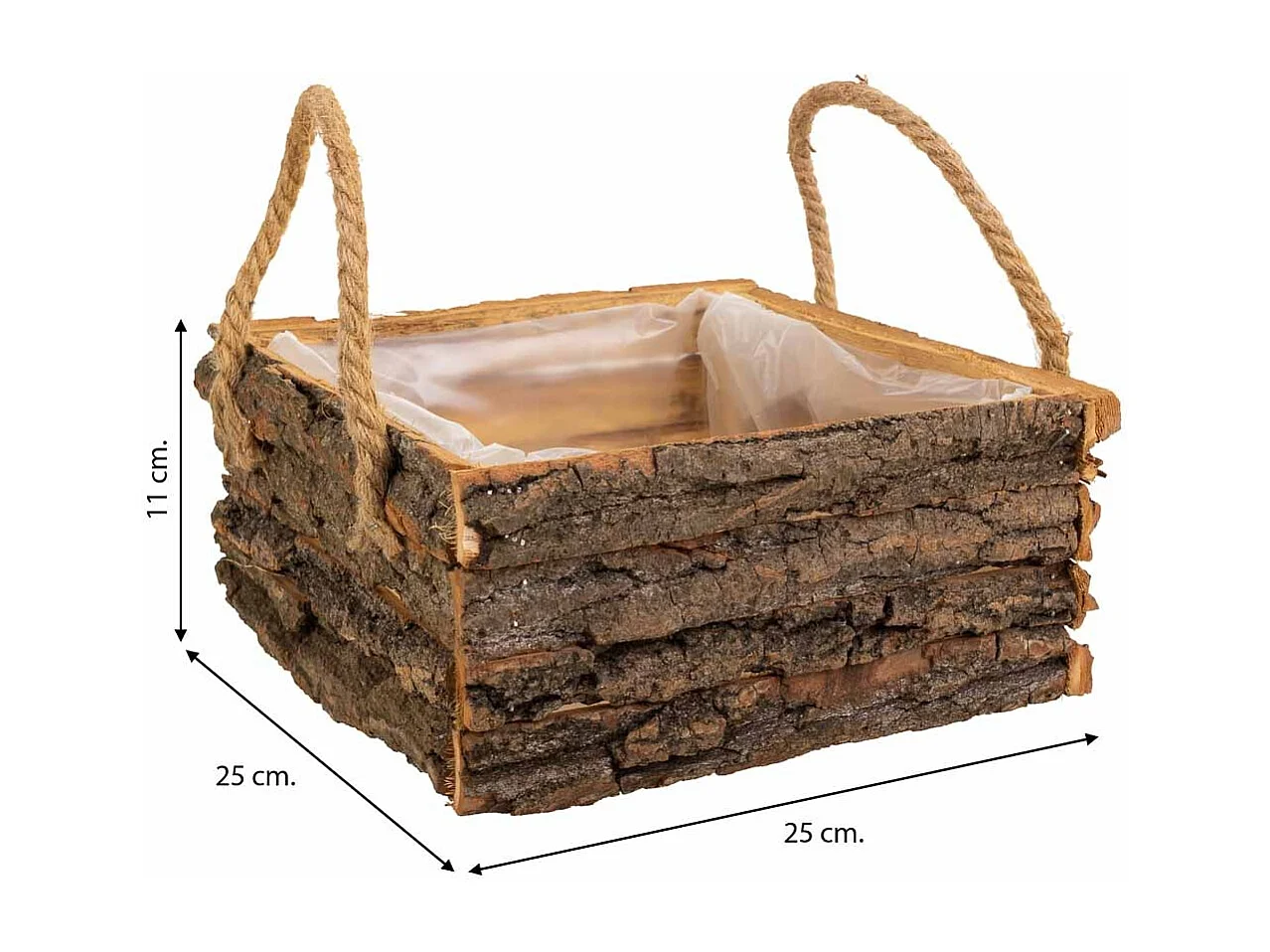 Cesto in legno con manici marroni 25x25x11h