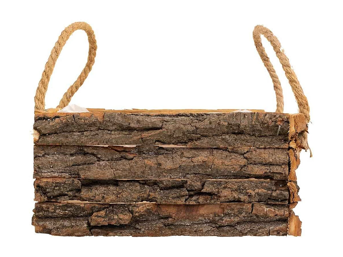 Cesto de madeira com alças marrons 25x25x11