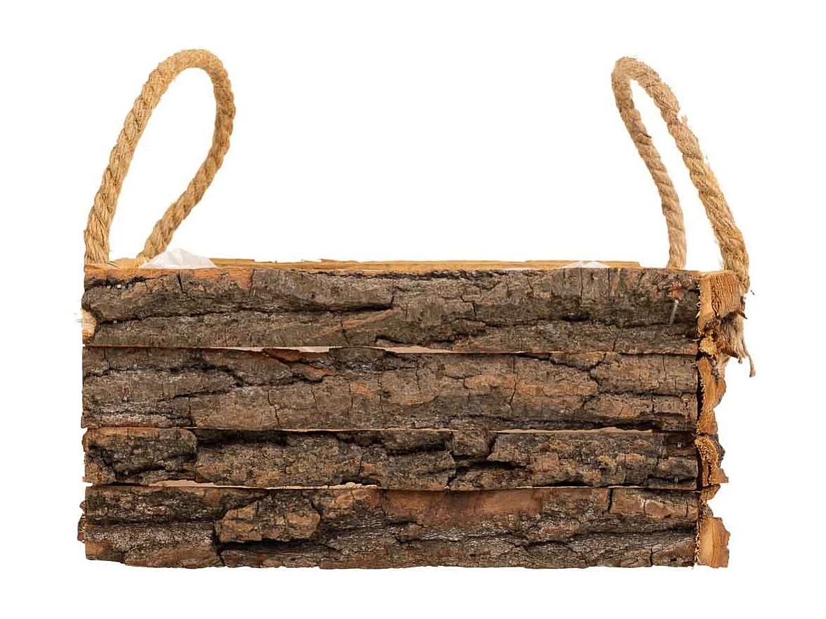 Cesto in legno con manici marroni 25x25x11h