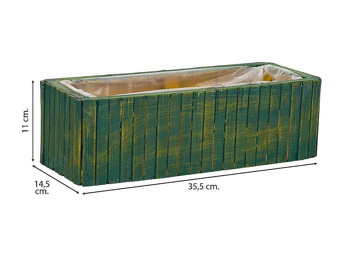 Rechteckiger grüner Holzkorb 35,5x14,5x11h cm