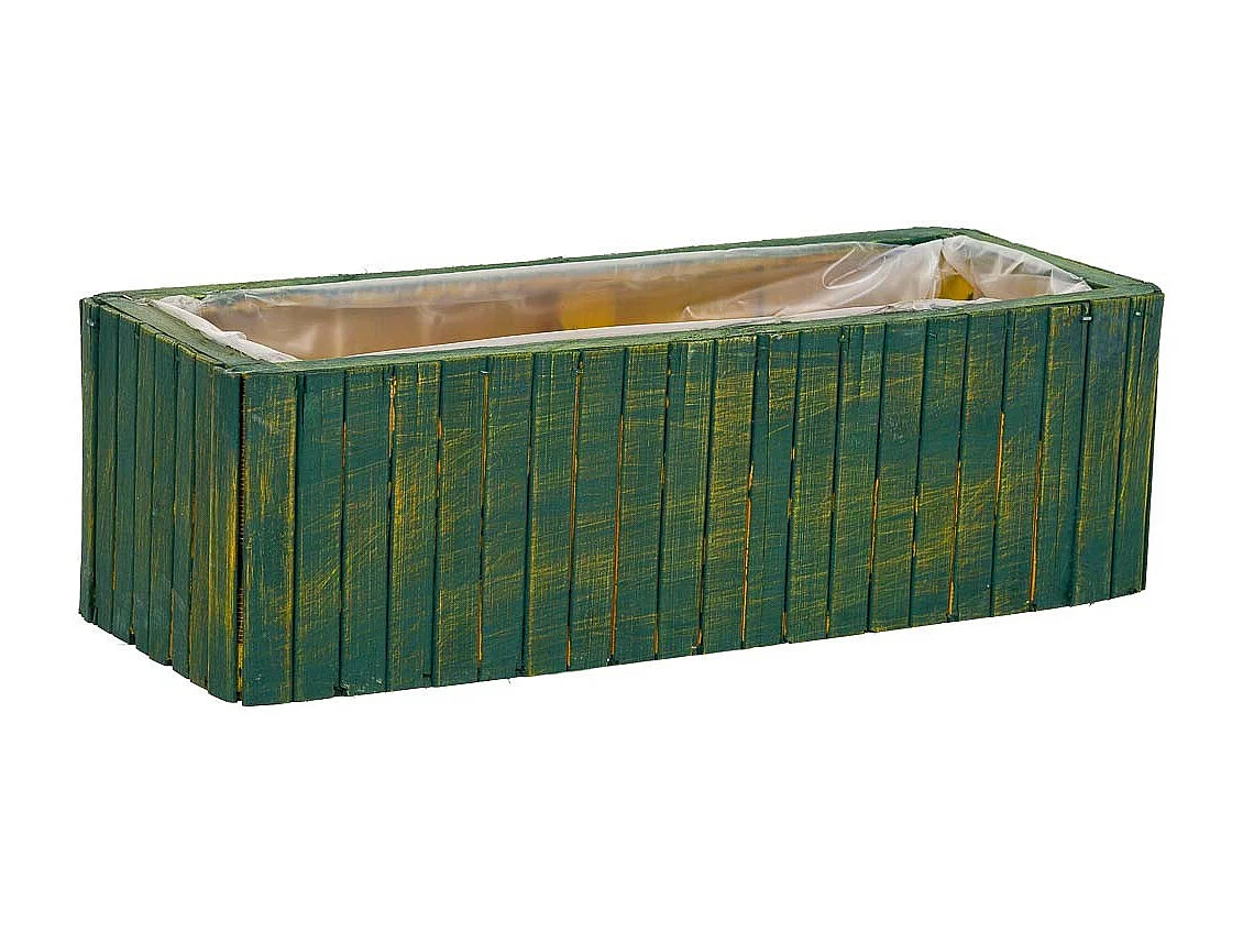 Cesto retangular de madeira verde 35,5x14,5x11
