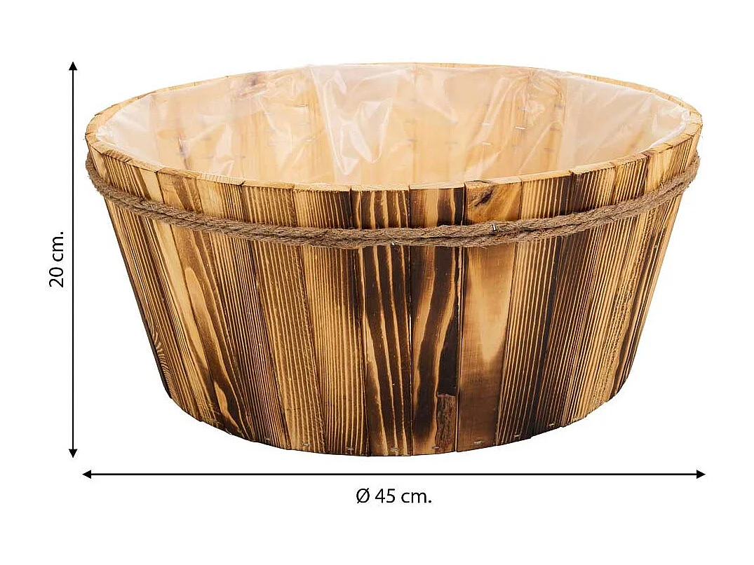 Cesto de madeira e corda marrom d45x20